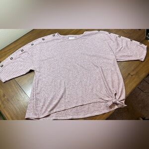 New York Laundry Size 3X Pink Short Sleeve Button Accents Front Tie Sweater